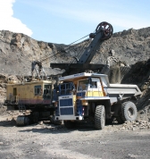 Mining dump truck BELAZ-75450 with payload capacity of 45 tonnes